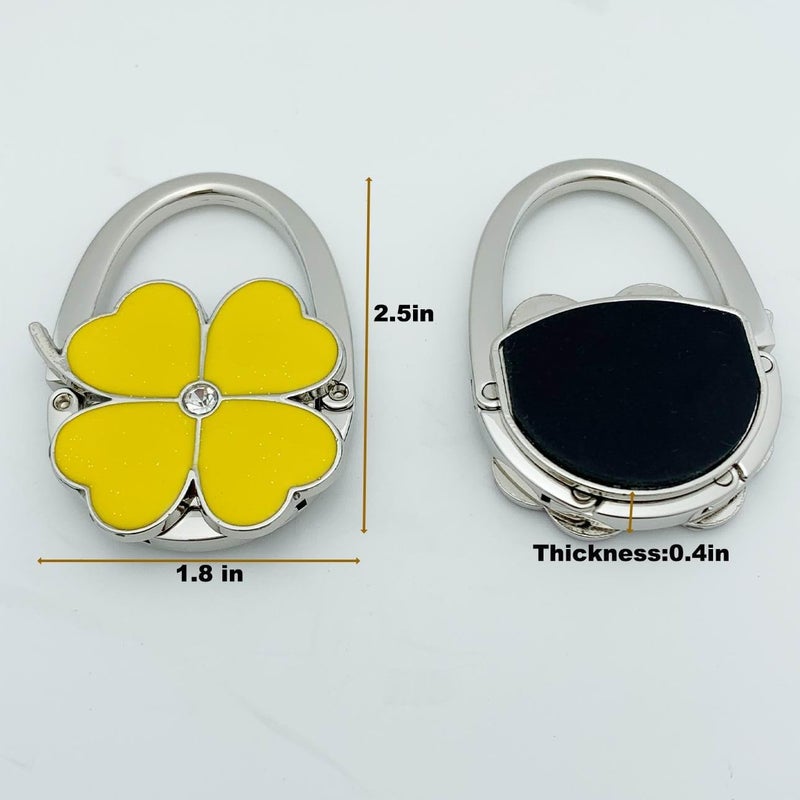 ROFLYER Four Leaf Clover Design Foldable Handbag Hanger Folding Purse Table Hook Holder (Yellow) - Image 2